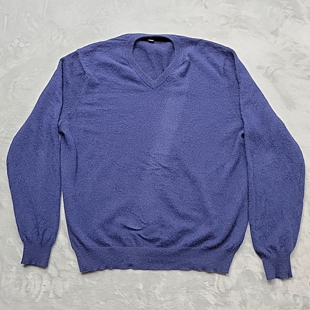 VTG Unbranded Sweater Mens XL Blue V Neck Soft Knit Pullover Long Sleeve